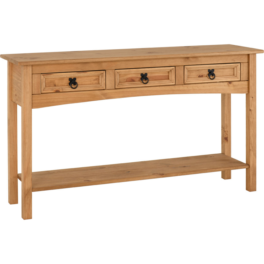 Corona 3 Drawer Console Table with Shelf - Waxed Pine