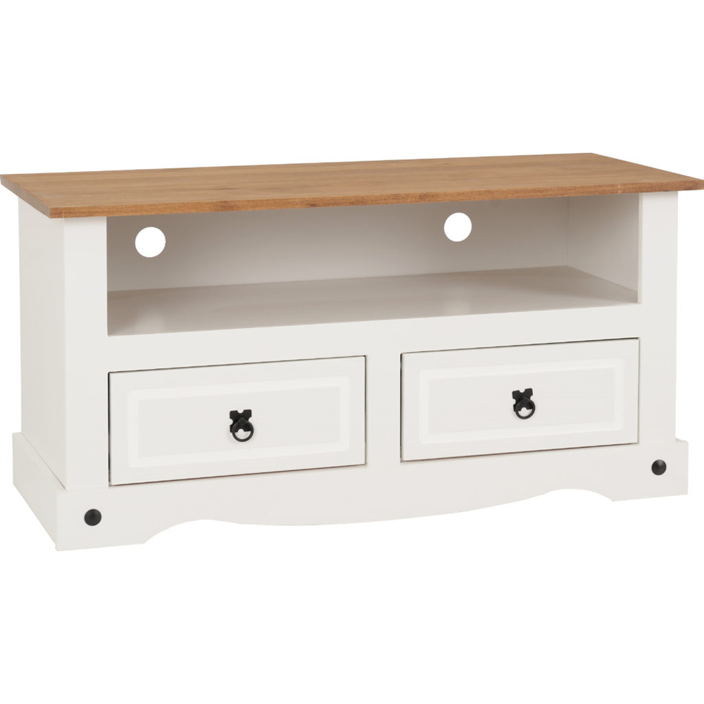 Corona TV Stand 2 Drawer White & Distressed Waxed Pine