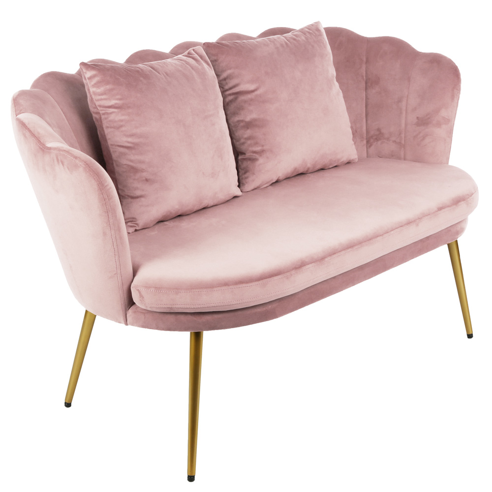 Genesis Flora 2 Seater Sofa with Petal Back Scallop in Velvet - Silver Pink