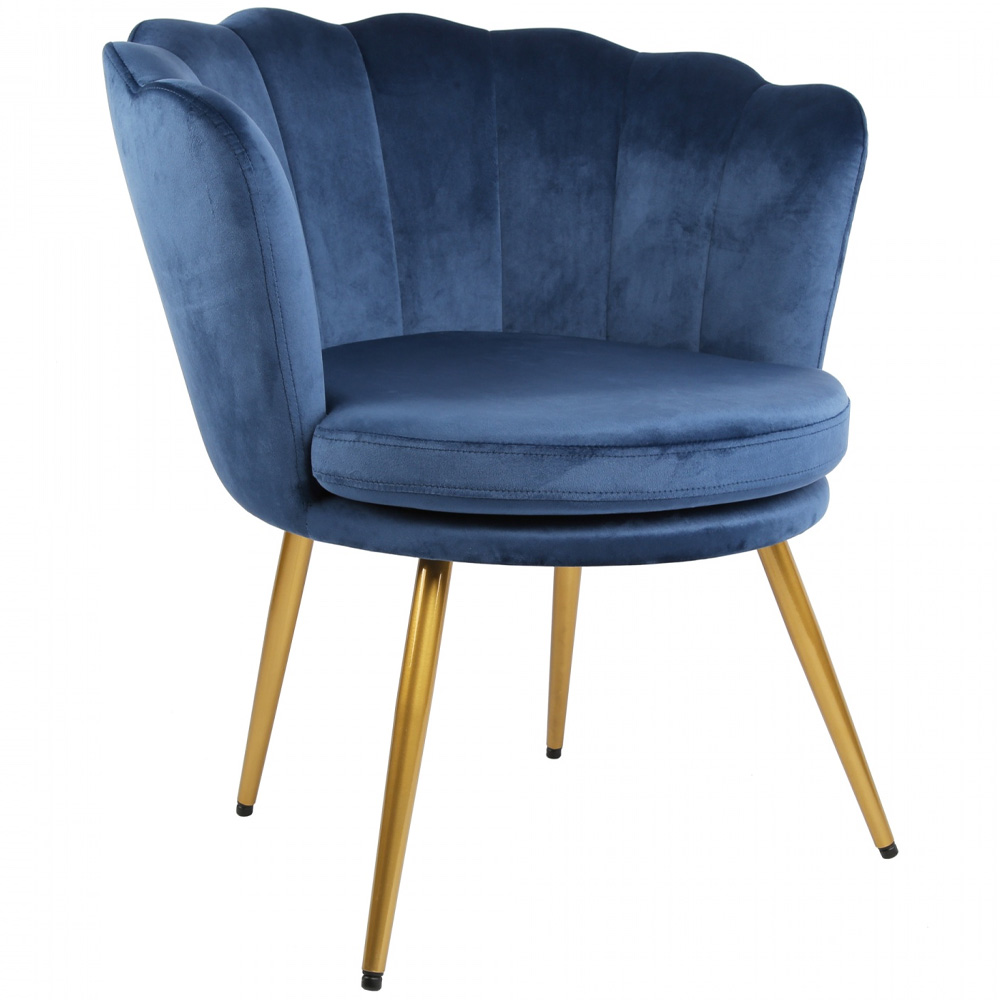 Genesis Flora Accent Chair with Petal Back Scallop Armchair in Velvet - Navy