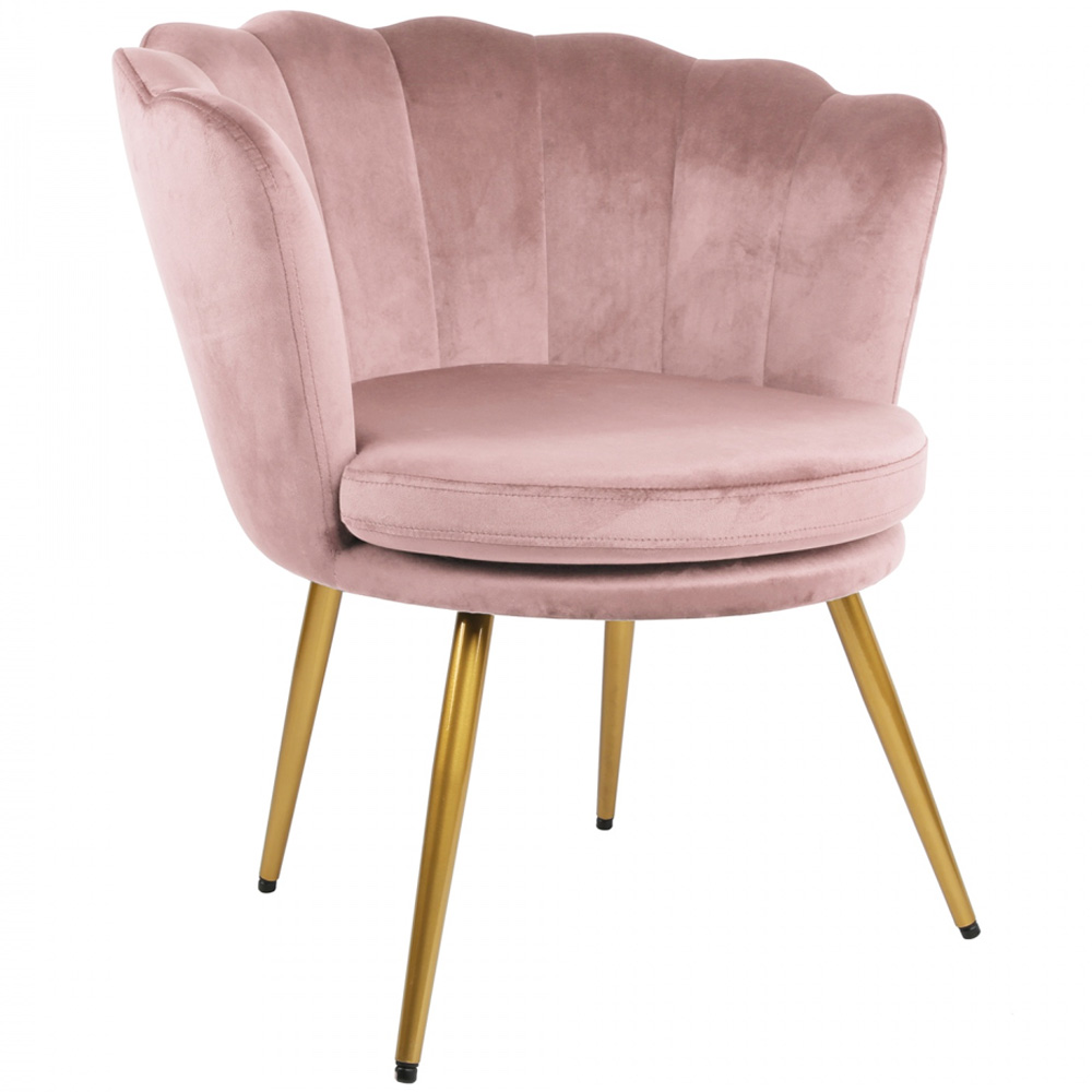 Genesis Flora Accent Chair with Petal Back Scallop Armchair in Velvet - Silver Pink