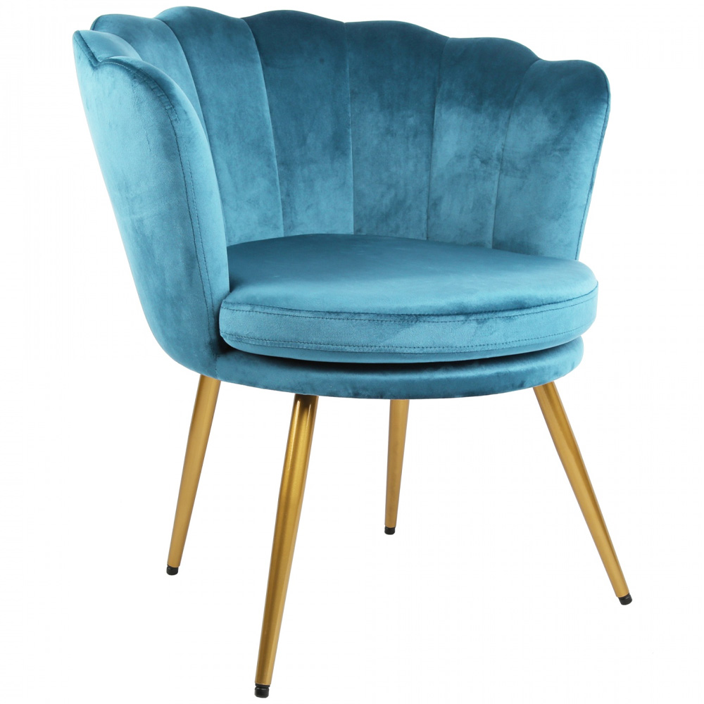 Genesis Flora Accent Chair with Petal Back Scallop Armchair in Velvet - Teal