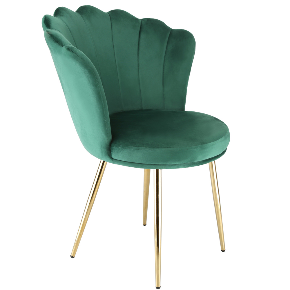 Genesis Freya Accent Chair with Petal Back Scallop Chair in Velvet - Green