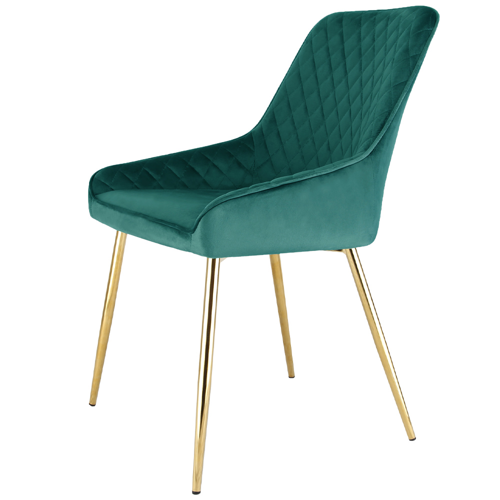 Evie Dining Chair in Velvet Fabric w/ Gold Legs - Green