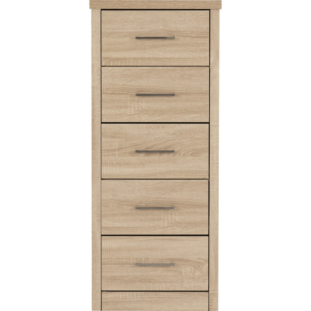 Lisbon 5 Drawer Narrow Chest - Light Oak Effect Veneer | Free & Fast P&P