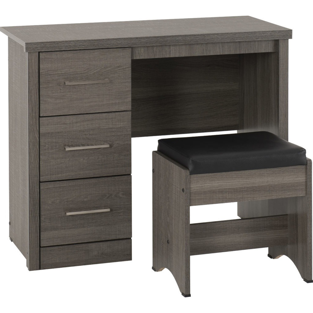 Lisbon 3 Drawer Dressing Table Set - Black Grain/Faux Leather