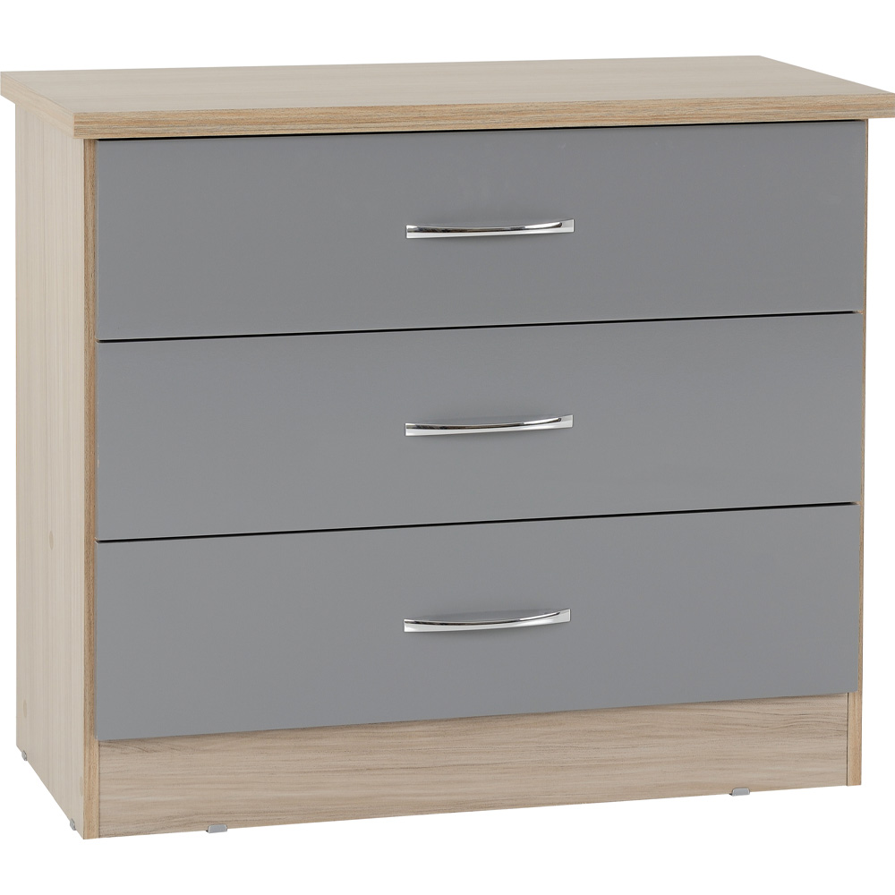 Nevada 3 Drawer Chest - Grey Gloss/Light Oak Effect Veneer