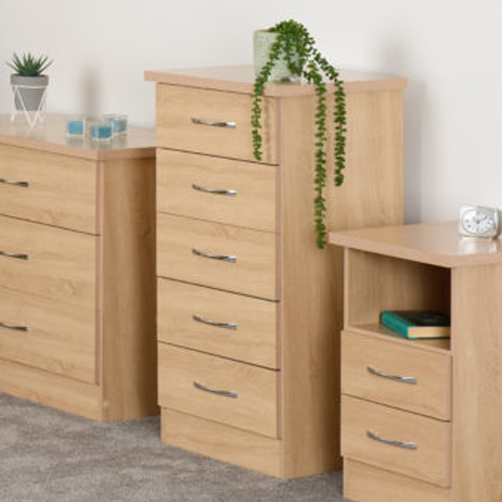 Nevada 5 Drawer Narrow Chest - Sonoma Oak Effect | Free & Fast P&P