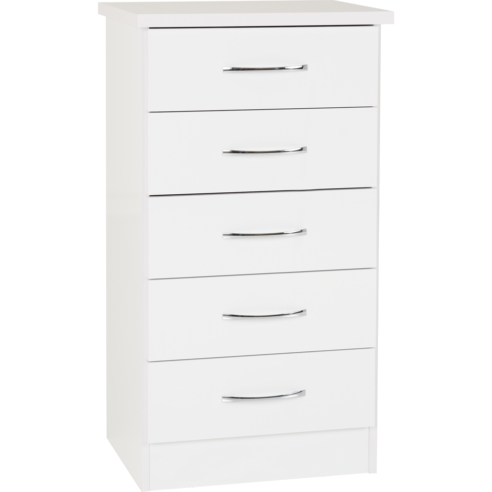 Nevada 5 Drawer Narrow Chest - White Gloss