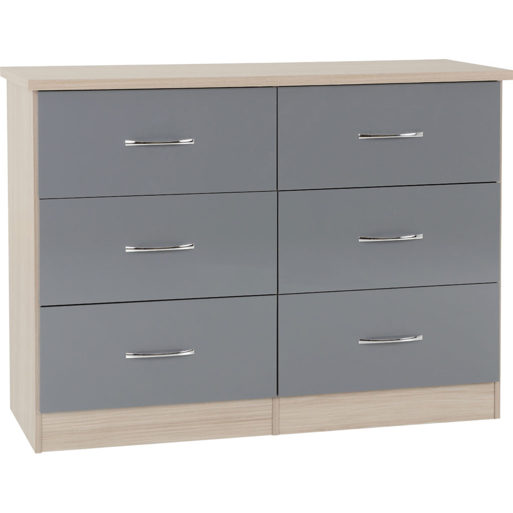 Nevada 6 Drawer Chest - Grey Gloss/Light Oak Effect Veneer