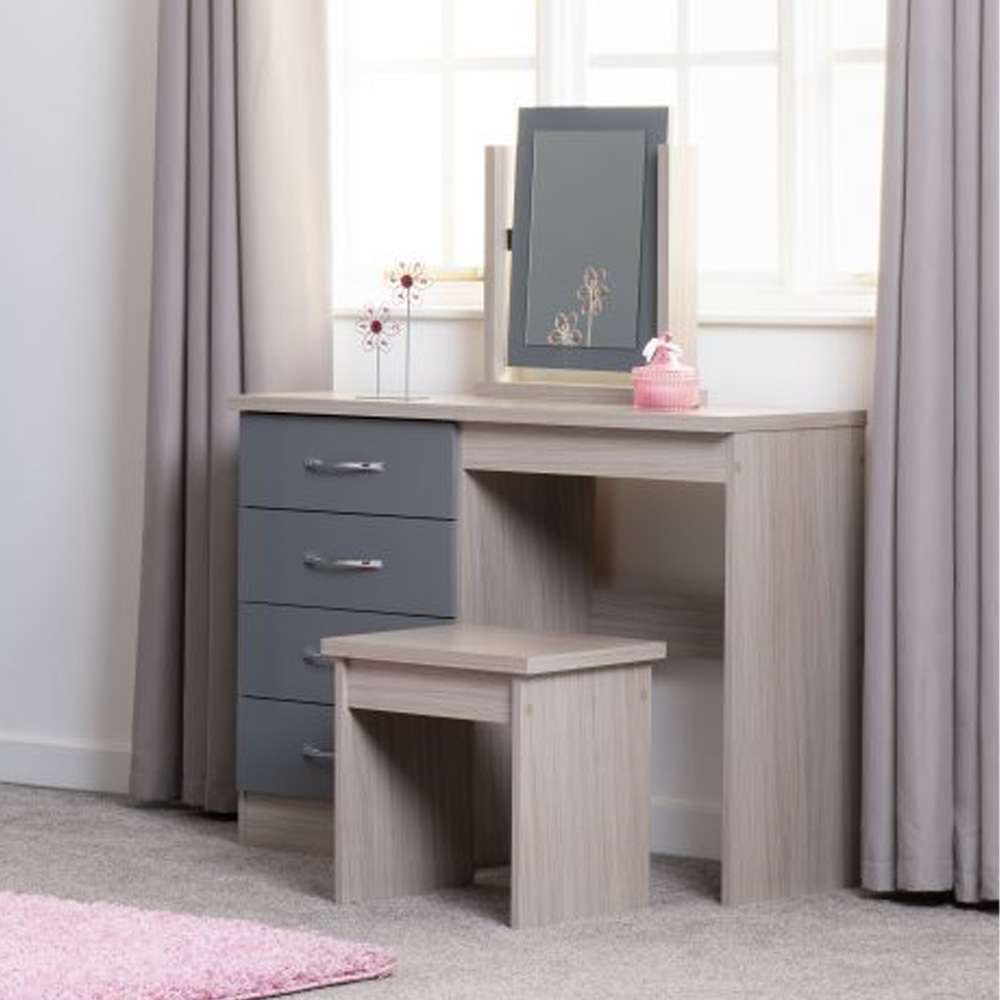 Nevada 4 Drawer Dressing Table Set Grey Gloss/Light Oak Effect Veneer