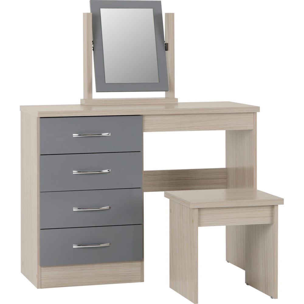 Nevada 4 Drawer Dressing Table Set - Grey Gloss/Light Oak Effect Veneer