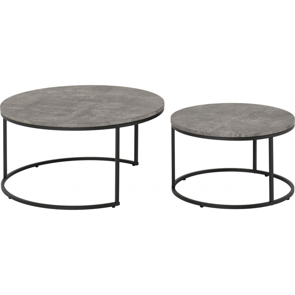 Quebec Round Coffee Table Pair - Concrete Effect | Free & Fast P&P