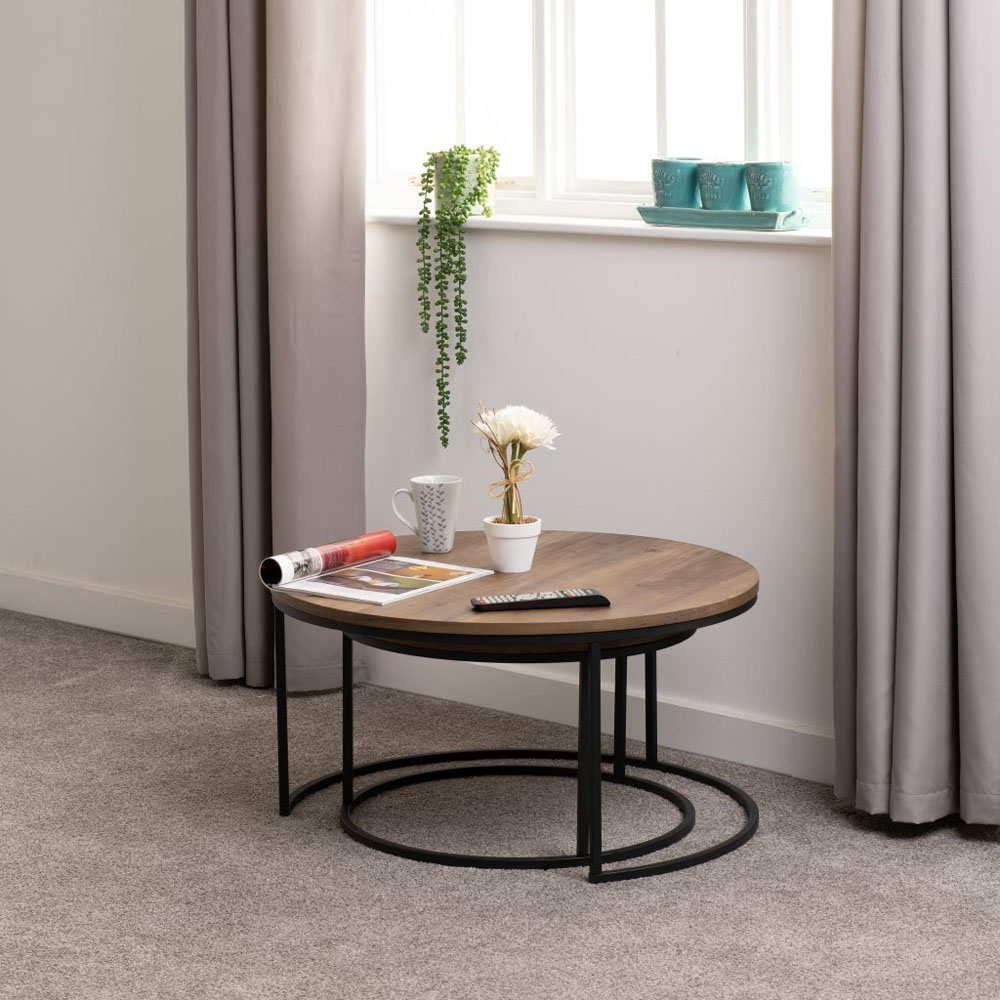 Quebec Round Coffee Table Pair - Oak Effect | Free & Fast P&P