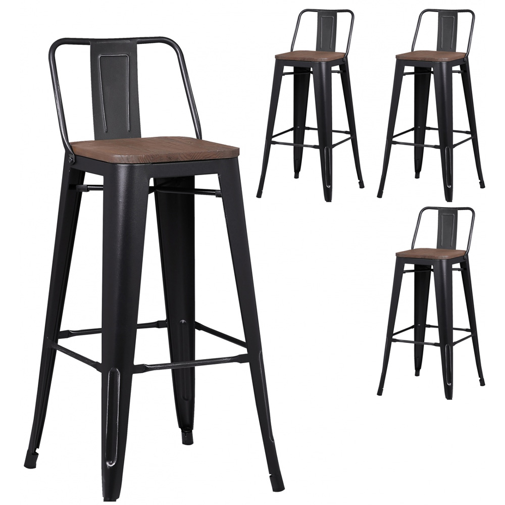 Pollux Kitchen Bar Stool for Home Restaurant x 4 - Matte Black