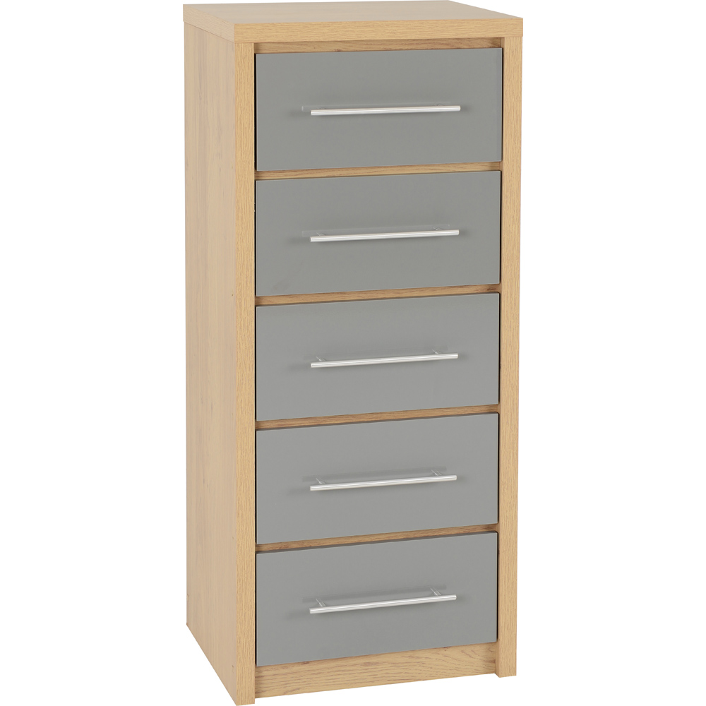 Seville 5 Drawer Narrow Chest - Grey/Oak