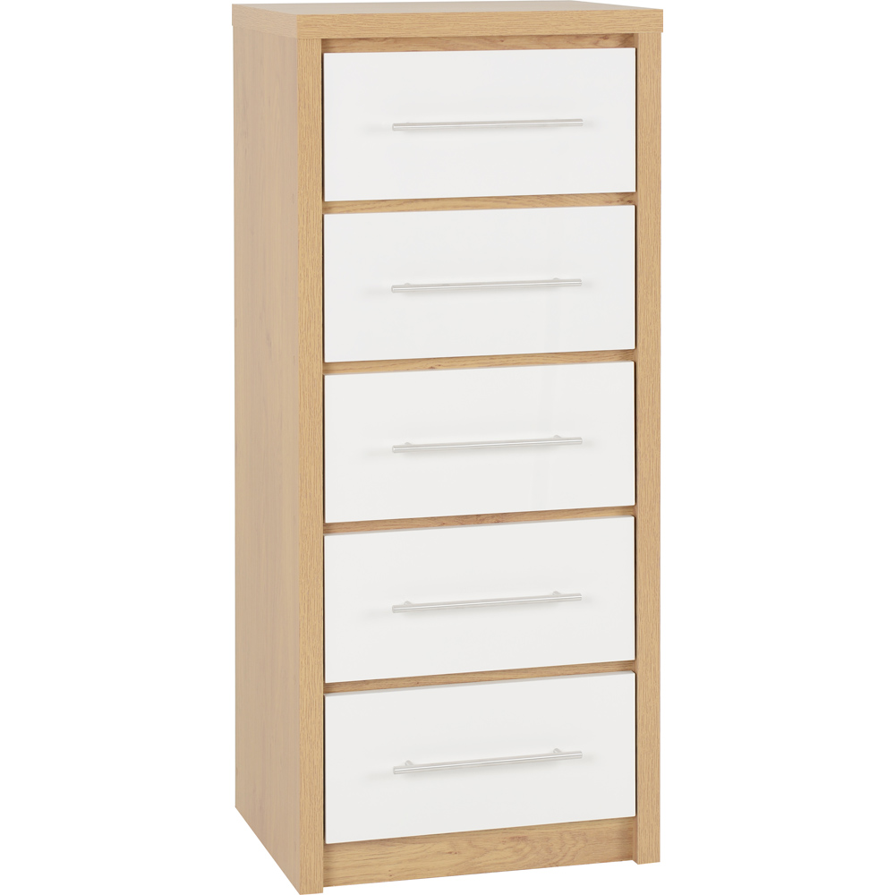 Seville 5 Drawer Narrow Chest - White/Oak