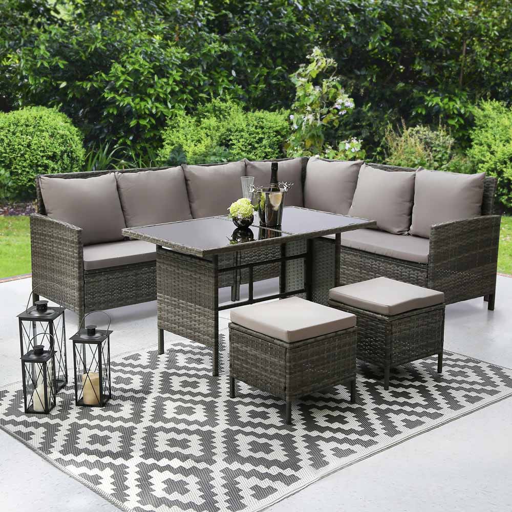 Thalia Deluxe 4 Piece Rattan Corner Garden Furniture Patio Set Grey