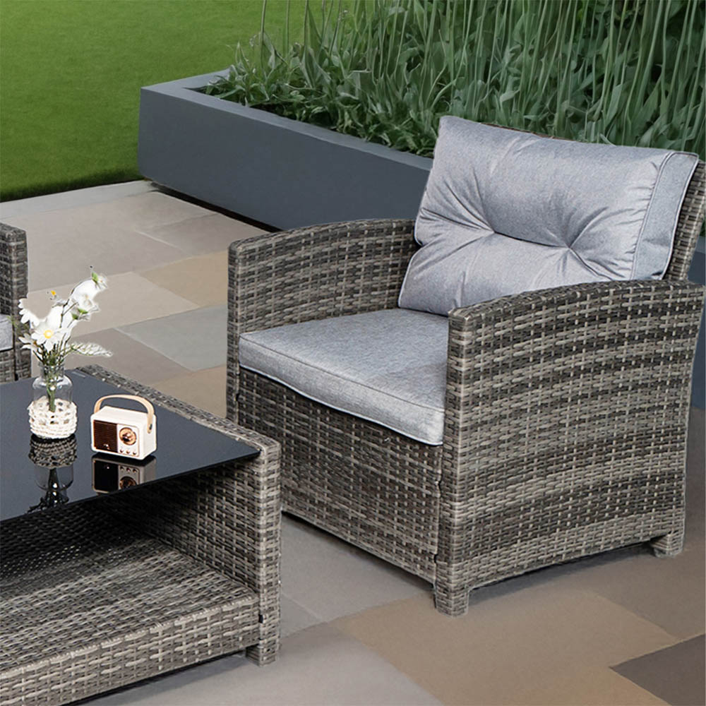 Vinci Luxury Grey Rattan Sofa Set with Table and Armchairs Outdoor