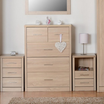 Lisbon 3+2 Drawer Chest - Light Oak Effect Veneer