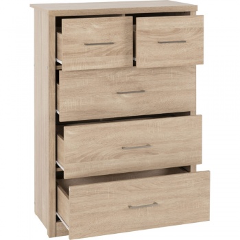 Lisbon 3+2 Drawer Chest - Light Oak Effect Veneer