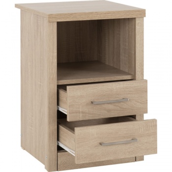 Lisbon 2 Drawer 1 Shelf Bedside Cabinet - Light Oak Effect Veneer