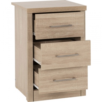 Lisbon 3 Drawer Bedside Chest - Light Oak Effect Veneer