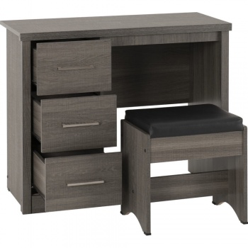 Lisbon 3 Drawer Dressing Table Set - Black Grain/Faux Leather