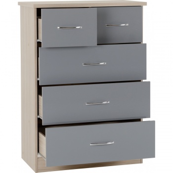 Nevada 3+2 Drawer Chest - Grey Gloss/Light Oak Effect Veneer