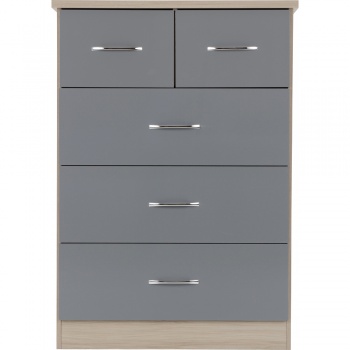 Nevada 3+2 Drawer Chest - Grey Gloss/Light Oak Effect Veneer
