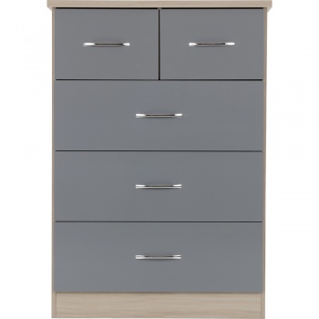 Nevada 3+2 Drawer Chest - Grey Gloss/Light Oak Effect Veneer