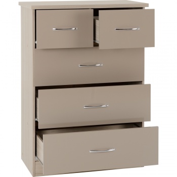 Nevada 3+2 Drawer Chest - Oyster Gloss/Light Oak Effect Veneer