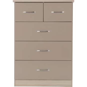 Nevada 3+2 Drawer Chest - Oyster Gloss/Light Oak Effect Veneer