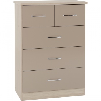 Nevada 3+2 Drawer Chest - Oyster Gloss/Light Oak Effect Veneer