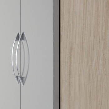 Nevada 2 Door 1 Drawer Wardrobe - Grey Gloss/Light Oak Effect Veneer