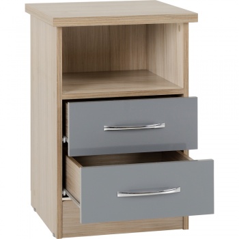 Nevada 2 Drawer Bedside - Grey Gloss/Light Oak Effect Veneer