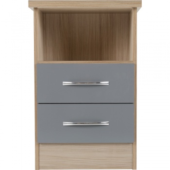 Nevada 2 Drawer Bedside - Grey Gloss/Light Oak Effect Veneer