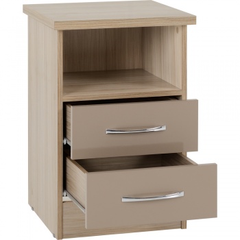 Nevada 2 Drawer Bedside - Oyster Gloss/Light Oak Effect Veneer