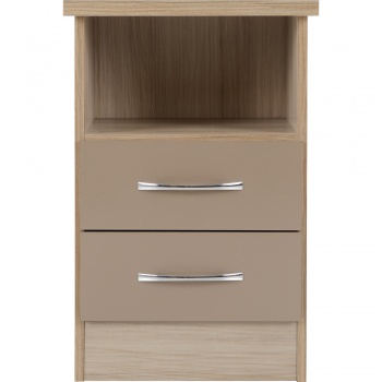 Nevada 2 Drawer Bedside - Oyster Gloss/Light Oak Effect Veneer