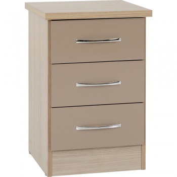 Nevada 3 Drawer Bedside - Oyster Gloss/Light Oak Effect Veneer