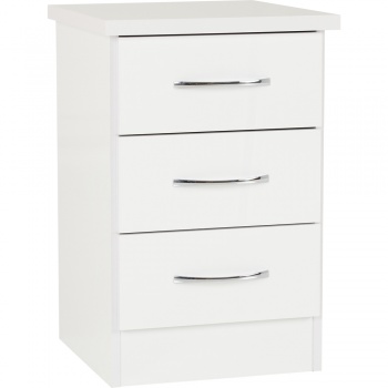 Nevada 3 Drawer Bedside - White