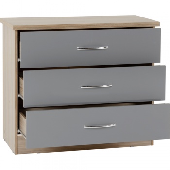 Nevada 3 Drawer Chest - Grey Gloss/Light Oak Effect Veneer