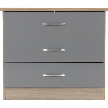 Nevada 3 Drawer Chest - Grey Gloss/Light Oak Effect Veneer