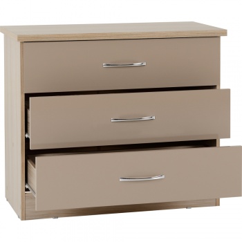 Nevada 3 Drawer Chest - Oyster Gloss/Light Oak Effect Veneer