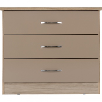 Nevada 3 Drawer Chest - Oyster Gloss/Light Oak Effect Veneer