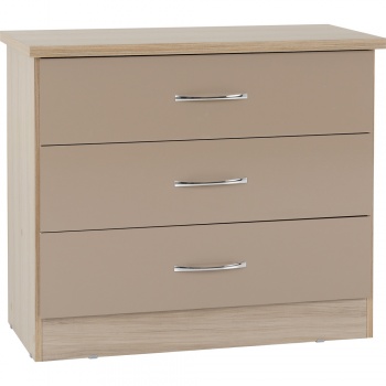 Nevada 3 Drawer Chest - Oyster Gloss/Light Oak Effect Veneer