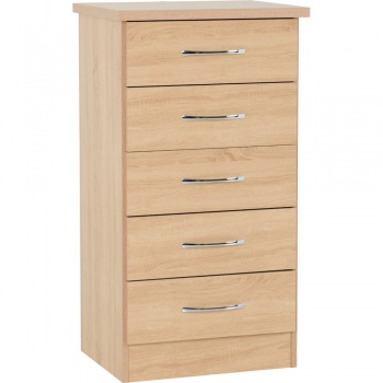 Nevada 5 Drawer Narrow Chest - Sonoma Oak Effect