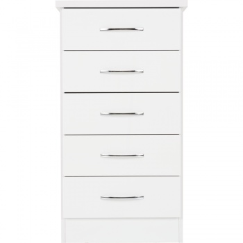 Nevada 5 Drawer Narrow Chest - White Gloss