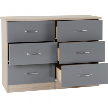 Nevada 6 Drawer Chest - Grey Gloss/Light Oak Effect Veneer