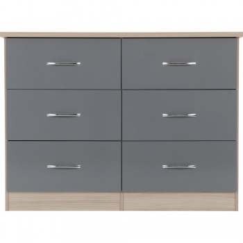 Nevada 6 Drawer Chest - Grey Gloss/Light Oak Effect Veneer